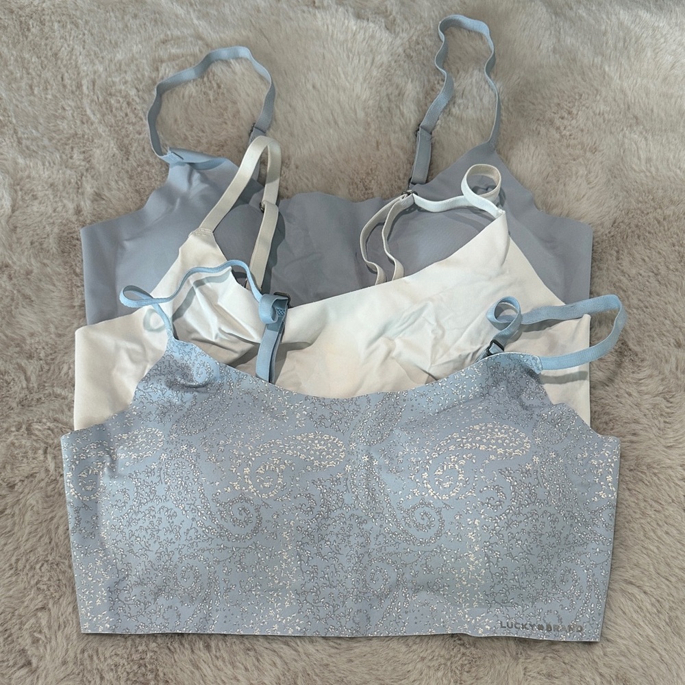 Lucky Brand Women's Blue + Cream Bralette Trio